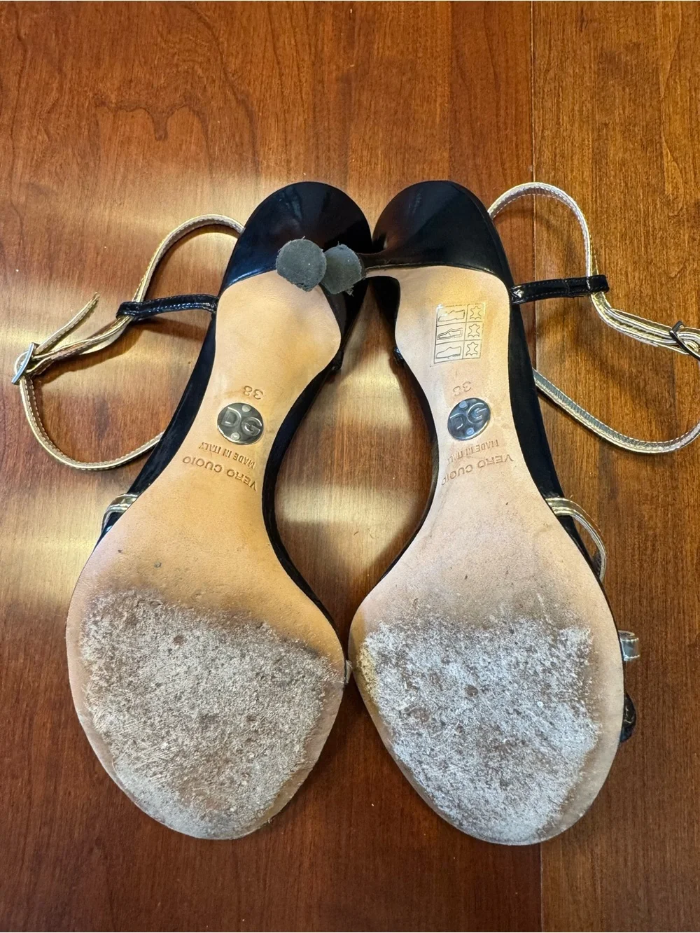 VINTAGE Dolce & Gabbana Gold and Black Strappy Slingback Heels